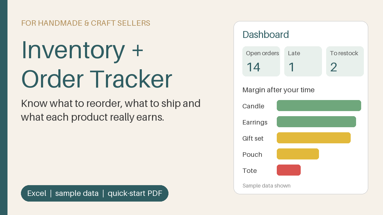 Handmade & Craft Seller Inventory + Order Tracker (Excel)