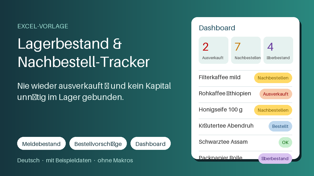 Lagerbestand & Nachbestell-Tracker (Excel, Deutsch)