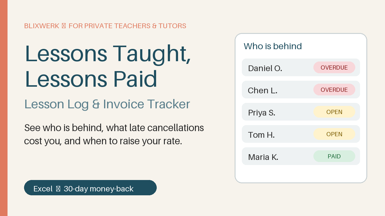 Lessons Taught, Lessons Paid – Lesson Log & Invoice Tracker